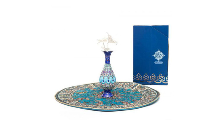  بسته گلدان مینا، گل مسی و ترمه ابریشم 